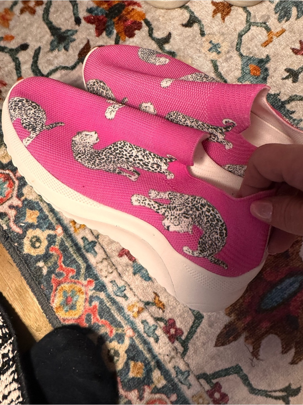 Ladies Slip-On Sneakers — Pink Leopard Print